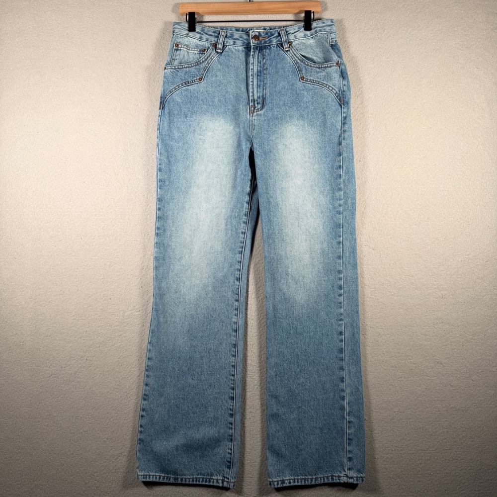 Avec Les Filles Womens Light Wash High Rise Straight Leg Blue Jeans 28 80083